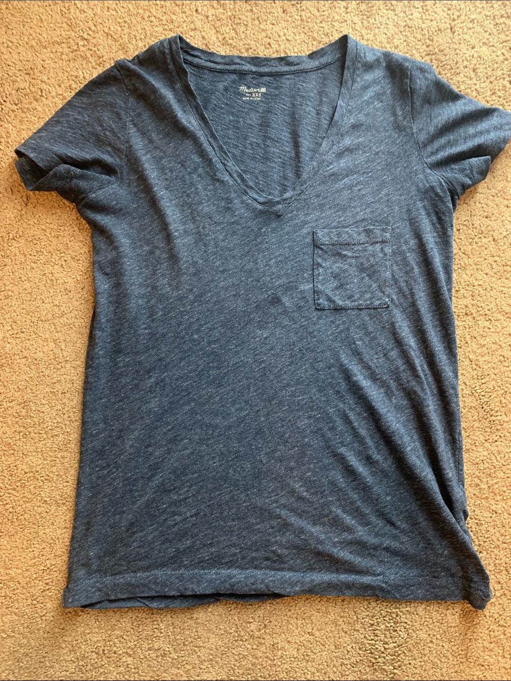 Madewell Soft Classic Heathered Navy V-Neck Pocket Tee